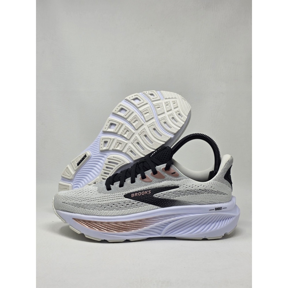 Brooks Size 6.5 Wide Womens Ghost 17 White/Black/Rose Gold 120431 1D 105 NEW